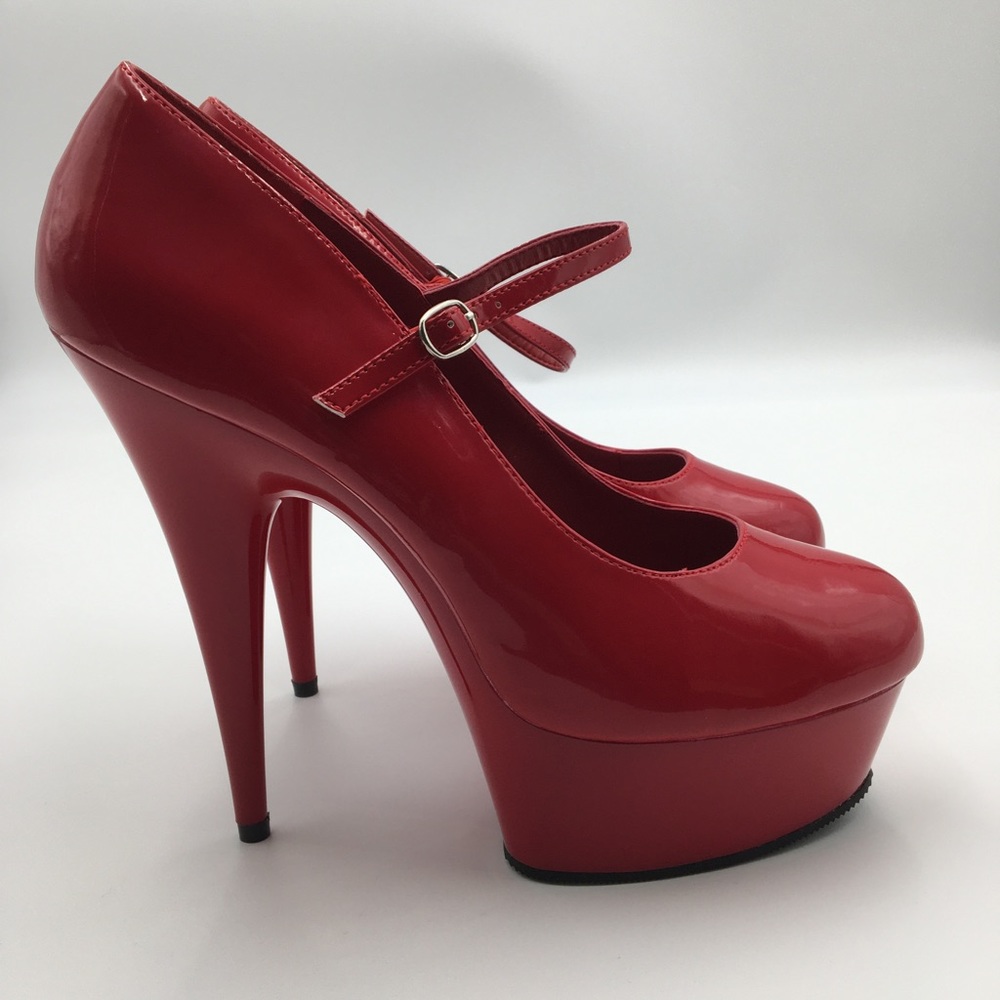 6” Pleaser Schoolgirl Platform Heels Faux Patent Red 👠 🔥 Delight-687 Like New